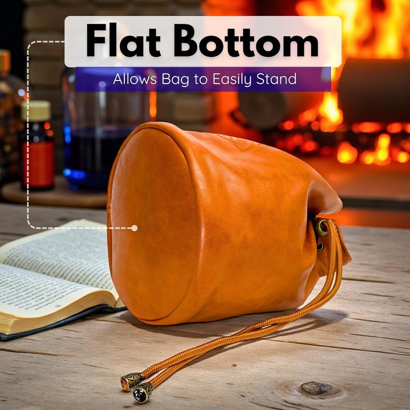 Luck Lab Dice Bag for DnD – Large Velvet-Lined PU Leather Dice Pouch w/ 4 Pockets, Embossed Design & Antique Gold Accents – Durable Dice Organizer for Tabletop RPGs & Game Accessories (Brown) - Image 5